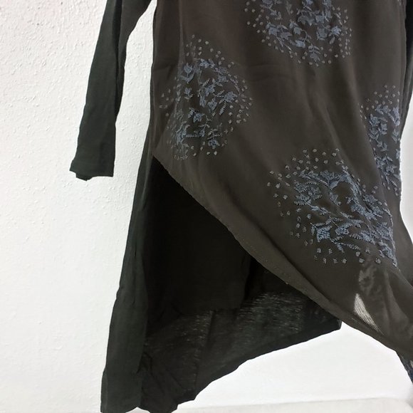 Logo Lavish Women's Black Layered Lace Blue Leaf Embroidered Shirt Top Blouse - Picture 12 of 14